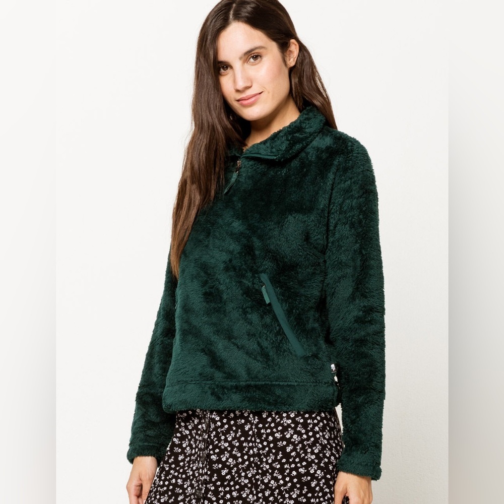 THE NORTH FACE Furry Fleece Quarter Zip Ponderosa Green Womens Sweatshirt XS
